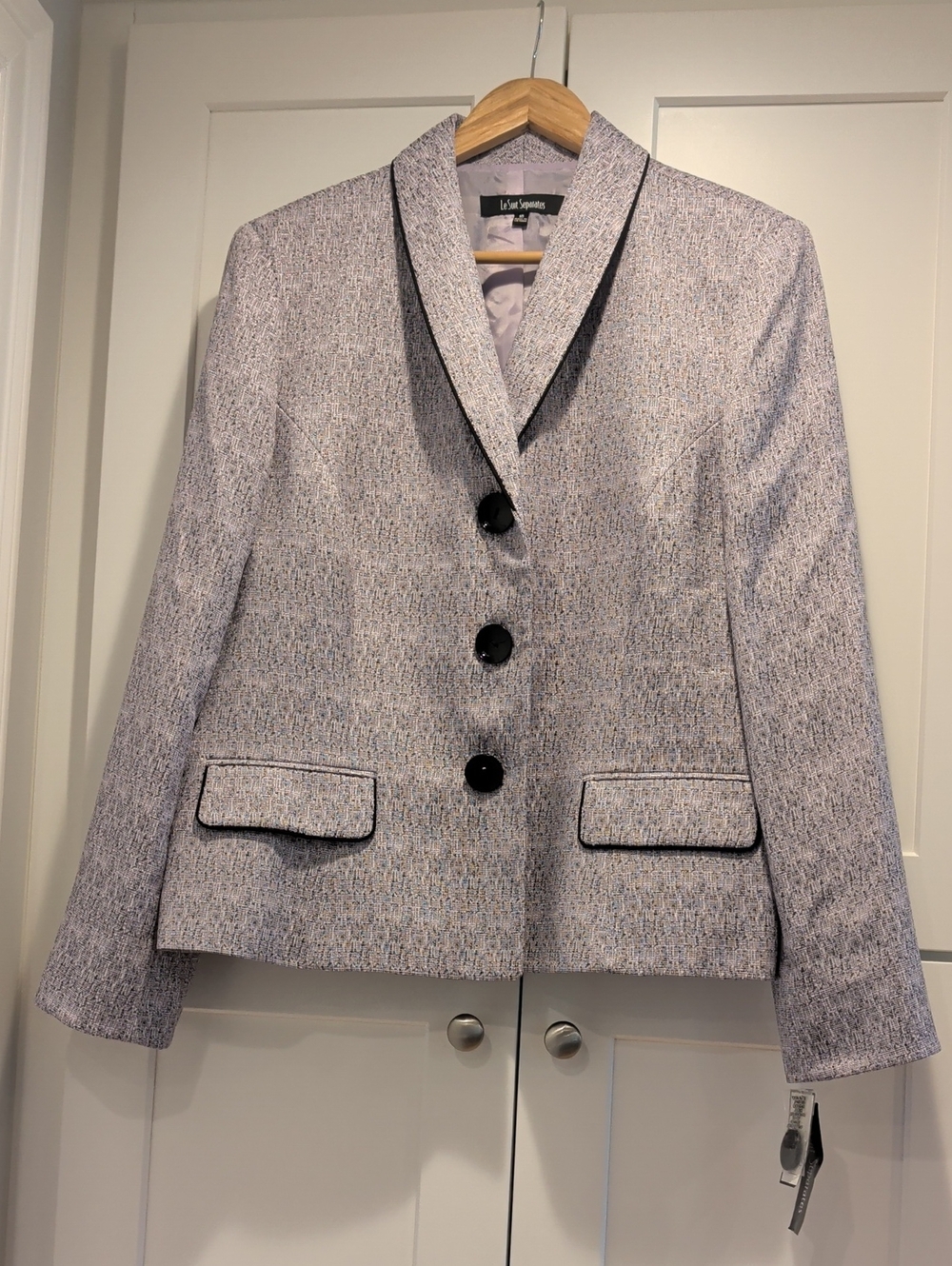 Le Suit Lavender-Tone Tweed Shawl Collar Blazer